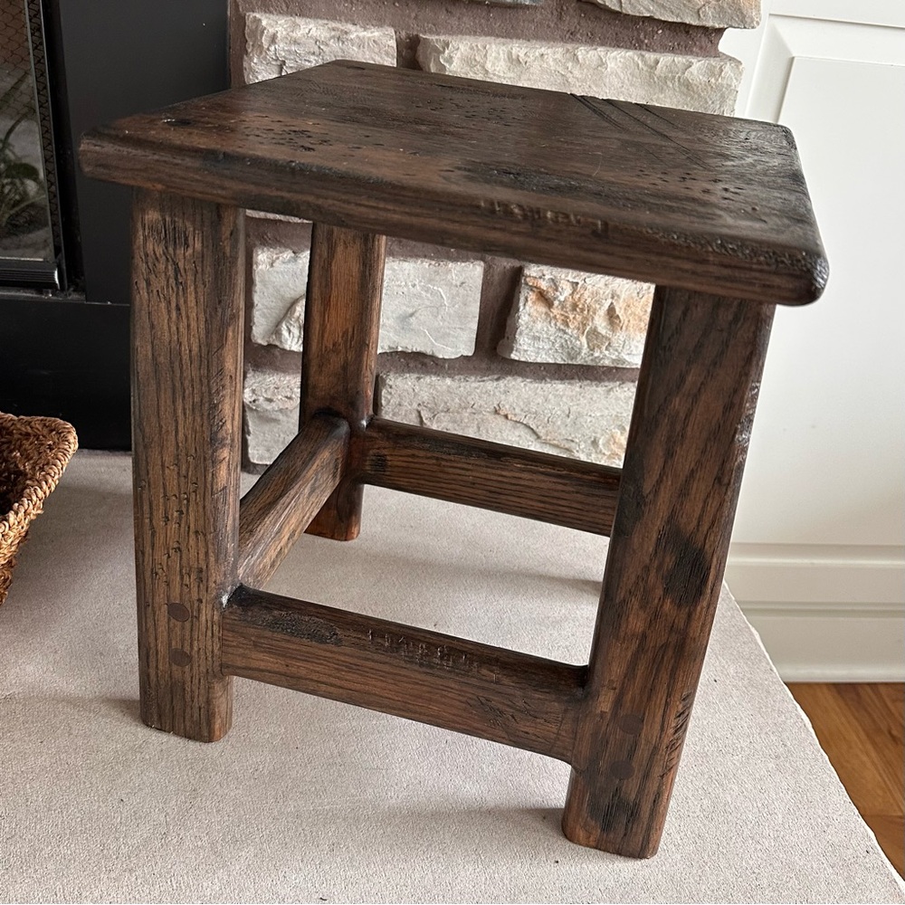Vintage Primitive Small Stool Wooden Dark stain Rustic Earthy Decor Plant Stand
